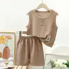 Novo conjunto de colete infantil conjunto de duas peças de manga curta para bebê verão moda waffle infantil terno infantil moda fabricantes
