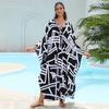 Novo Estilo Europeu e Americano Transfronteiriço Viscose Estampado Férias Solto Tamanho Grande Vestido Longo Saída de Praia Cobertura de Biquíni para Mulheres