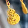 Nuevo colgante de calabaza filigrana estilo chino chapado en oro microincrustado carácter Fu Lu Fu para mujer 2026 cadena para suéter de clavícula de lujo ligero regalo
