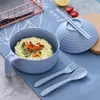 Tenedor cuchara palillos de paja de trigo tazón para fideos instantáneos hogar dormitorio estudiantil redondo con tapa tazón de arroz de gran capacidad venta al por mayor de fábrica