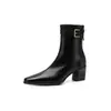Elegantes y capaces para el día a día hebilla de cinturón de cuero botas adelgazantes Otoño/Invierno 2026 tacón grueso tacón medio adelgazantes puntera cuadrada pequeña botines elásticos para mujer