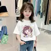 Camiseta Tendência de Algodão Puro com Caimento Solto e Manga Curta para Verão de Bebês e Crianças Novo Estilo 2026 Blusa de Meia-Manga para Meninas Moda de Verão