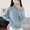 Directo de fábrica: Cárdigan de punto grueso con cremallera 100% algodón puro hecho a medida para mujer, nuevo estilo otoño/invierno, abrigo suéter de cuello alto