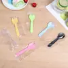 Cucharas Desechables para Postre al por Mayor, Cucharas Pequeñas Coloridas Escarchadas, Tenedores Lindos Independientes para Pastel, Postres Sundaes y Sushi