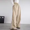 Calça Esportiva de Seda Gelada de Secagem Rápida para Mulheres, Nova Calça Reta Listrada de Cintura Alta Primavera/Verão 2026, Calça de Pierna Larga Solta Estilo Preguiçoso