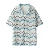 Camisa de Manga Curta com Design de Cor Contrastante Texturizado Vazado Estilo Feriado Estilo Coreano Camisa Casual Solta de Verão para Homens