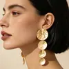 Pendientes de Tachuela Colgantes Redondos Plegados de Cuatro Capas Martillados Redondos Dorados Mate con Cruz y Borla Larga Pendientes de Vacaciones