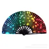 Fã Fluorescente de Kung Fu para Rave Transfronteiriça Estampa de Leopardo Ventilador Sonoro UV Glitter 33cm Estrutura de Bambu Ventilador Grande Mais Vendido na Amazon Material de Bambu