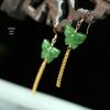 Brincos de borboleta Hetian Jasper joias artísticas acessórios vintage femininos espinafre verde atacado