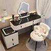 Penteadeira Inteligente para Quarto com Carregamento Sem Fio, Mesa de Maquiagem Estilo Nórdico de Luxo Leve, Mesa de Maquiagem Multifuncional Minimalista Moderna