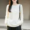 Suéter de Tricô com Gola Redonda de Lã Cashmere Novo Outono/Inverno 2026 Manga Longa Feminino Uva Com Contas Suéter Top de Lã Escovada