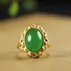 Anillo de jade malayo oro incrustado jade circón diseño creativo de nicho estilo ins anillo de moda versátil Múltiples Venta al por mayor