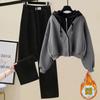 Traje de moda# Ropa pequeña de otoño/invierno Falso de dos piezas con capucha Ropa casual con forro polar Pantalones de pierna ancha Conjunto de dos piezas