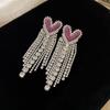 Pendientes Ankesela de plata roja con forma de aguja y corazón de diamantes. Elegantes y versátiles, accesibles, lujosos y exquisitos, con borlas de alta gama para mujer.