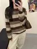 Suéter de punto a rayas con cuello redondo para mujer, manga larga, nuevo estilo de otoño, top moderno, elegante, holgado, estilo perezoso, jersey retro