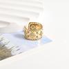 Anillo de Banda Ancha de Cobre con Incrustaciones de Zirconia Chapado en Oro Real de 18K para Mujer, Estilo Retro de Palacio, Anillo Abierto Ajustable de Moda Personalizado