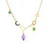 Collar con múltiples colgantes de corazón, sol, luna, elefante estilo europeo y americano, collar de esmalte colorido, cadena para clavícula de acero inoxidable chapado en oro para mujer