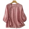 Foto Real de Nuevos Tops de Encaje Empalmado de Primavera y Otoño para Mujer, Camisetas Finas Holgadas con Efecto Adelgazante, Camisas de Botones, Ropa de Té
