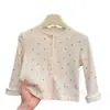 Camiseta de menina para Primavera e Outono, moda estilosa para bebês e crianças, cardigã colorido de bolinhas estilo coreano da moda, camiseta básica fresca e versátil