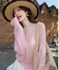 Saída de Praia Relaxada e Levemente Transparente com Proteção Solar para Mulheres, Primavera/Verão 2026, Blusa Soltinha com Bordas Franzidas, Camiseta Leve de Manga Longa