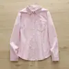 Entrega Direta da Fábrica, Camisa Azul Listrada Fresca e Artística para Mulheres, Manga Longa, Gola de Lapela, Adequada para o Trabalho, Caimento Solto