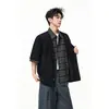 Directamente del fabricante: Camisa a Cuadros con Parches de Manga Corta, Estilo Falso Dos Piezas, para Hombres y Mujeres, Nueva Marca de Moda 2026, Estilo Universitario, Camisa Versátil para Parejas