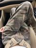 Jeans Camuflados Americanos Retrô de Cintura Baixa com Barra Dobrada para Mulheres Calças Macacão Soltas com Efeito Emagrecedor 2024 Lavados