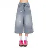 Shorts de Mezclilla Azules para Mujer Verano 2026 Rectos Lavados Ajuste Holgado Versátiles Casuales de Pierna Ancha Cortos