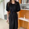 Verano Elegante Color Sólido Hombro Descubierto Holgado Cintura con Cordón Manga Burbuja Vestido Largo