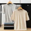 Camiseta masculina de tricô imitação de lã de manga curta de alta qualidade, suéter de tricô canelado transfronteiriço de manga curta, camiseta de tricô, camada base