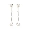 Brincos de Moda com Agulha de Prata S925 com Strass, Pérolas Borboleta e Franjas, Estilo Ins Nicho Doce e Elegante Exquisitos Versáteis