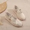 Sapatos Bordados com Garças de Almofada Branca Primavera Verão Sapatos de Tecido Velho Pequim Estilo Étnico Feminino Sapatos Hanfu Sola Macia Estilo Antigo Elegantes Sapatos de Salto