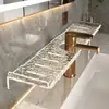 Nuevo Estilo Lavabo Grifo Estante de Almacenamiento Acrílico Baño Tocador Montado en Pared Sin Taladro Almacenamiento