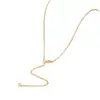 Collar Europeo y Americano Transfronterizo en Forma de Y con Colgante de Zircón en Forma de Gota de Agua Chapado en Cobre de 14K, Diseño de Cadena Larga, Collar con Cierre Transfronterizo con un Toque de Alta Gama