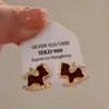 Collar y Pendientes de Pony Vintage con Esmalte Rojo y Diamantes Brillantes, Estilo Año Zodiacal, Elegante Cadena para Clavícula y Pendientes de Botón, Accesorios de Lujo Ligero de Alta Gama