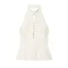 Ropa de Mujer Marca Z Cruzada de Cuello Halter Anudado Popular en Internet Decoración de Hebilla en el Cuello Versátil Moda Top de Celebridad de Internet Europeo y Americano Blanco Za