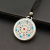 Cobre Chapado en Plata Vintage Cinco Bendiciones Completo Filigrana Hueco Ocho Tesoros Colgante Brújula China Collar con Cordón Venta al por Mayor de Fábrica
