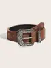 Cinturón de Cuero Tallado Retro Occidental Hebilla de Flor Plateada Desgastada Cintura para Hombres y Mujeres Ropa de Mezclilla Cinturón Decorativo para Pantalones En Stock Venta al por Mayor