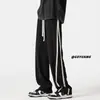 Estilo High Street Americano Calça de Moletom Casual Listrada Marca da Moda Design Workwear Perna Reta Esportiva Solta Caimento Versátil Calça de Perna Larga
