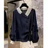 Camisa de retazos de otoño para mujer, elegante, rejuvenecedora, adelgazante, versátil y elegante