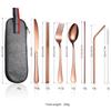 Juego de vajilla portátil de acero inoxidable de 7 piezas con cuchillo, tenedor, cuchara, palillos y pajita. Almacenamiento de artículos para acampar, duradero y transfronterizo.