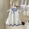 Vestido de Verano para Niñas Moda Bebé Niños Elegante Moderno Estilo Coreano Preppy Cuadros Solapa Lazo Vestido de Princesa