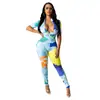 D9346 Amazon Caliente Transfronterizo Europeo y Americano Mujer Sexy Estampado de Tierra Cremallera Manga Corta Mono