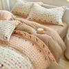 Conjunto de quatro peças em veludo bolha de alta gramatura com estampa, conjunto de três peças em veludo bolha de desenho animado fresco e fofo, roupa de cama Nantong