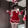 Lencería Sexy, Traje de Conejita Navideña Estilo Lujuria Pura Sexy, Tentación Apasionada de No Quitarse, Lindo Camisón de Tubo de Terciopelo