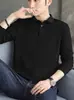 Camisa polo de manga larga para hombre, camiseta de otoño con cuello, top casual de color liso, camisa base de moda moderna