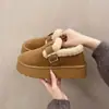 Botas de Neve Femininas Peludas Estilo Birkenstock Modelo Novo Inverno 2026 com Fleece Adicionado e Mocassins Engrossados, Sapatos de Algodão com Solado Grosso
