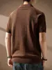 Camisa de punto de manga corta de seda helada estilo old money americano para hombre, polo texturizado holgado de verano para commuting