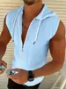 Cardigan con cremallera y capucha sin mangas a rayas jacquard de verano para hombre, Top de camiseta, Transfronterizo Europeo y Americano Amazon AliExpress