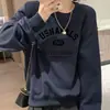 Moletom Feminino com Estampa de Desenho Estilo Hong Kong Chique Outono e Inverno Forrado com Fleece Design Solto Casual Versátil Tendência
